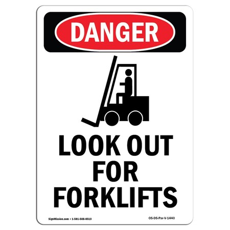 Signmission Safety Sign, OSHA Danger, 5" Height, Look Out For Forklifts, Portrait, 10PK OS-DS-D-35-V-1440-10PK